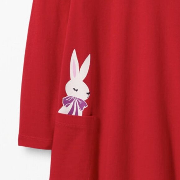 Hanna Andersson Girls Bunny Pocket Long Sleeve Dress Red - Picture 2 of 2